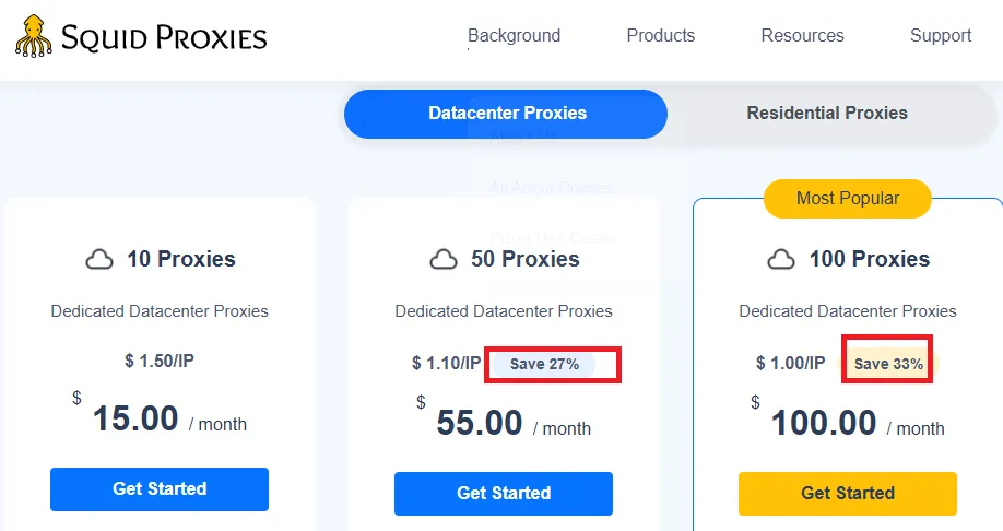 Squidproxies 33% off on datacentre plans